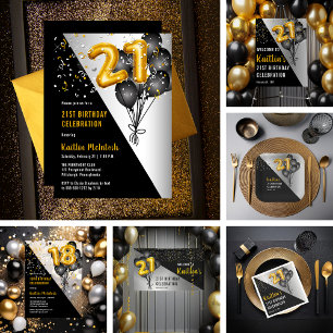 Serviette En Papier Ballons élégants Noir   Gold 21st Birthday Party