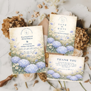 Cartons Réponse Mariage romantique aux hortensias bleus
