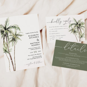 Cartes De Visite Palm Tree Tropical   Réponse RSVP de mariage minim