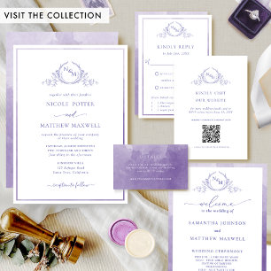 Invitation Élégant Mariage d'aquarelle violet Monogram
