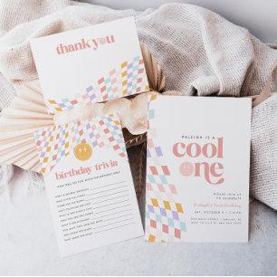 Invitation Cool One Girl's First Birthday À damiers Retro