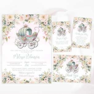 Invitation Fairytale Princess Carriage Girl Aquarelle