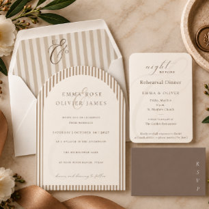Invitation Mariage Minimaliste Boho Brun Chocolat Rayures Ivo