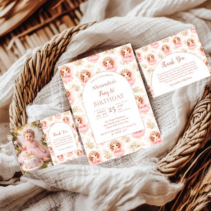 Carte De Remerciements Fée 1er Anniversaire Jardin Rose