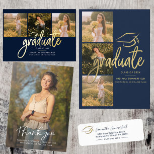 Carte D'accompagnement Marine moderne Blue Gold Faux Foil Géométrique