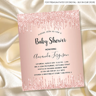 Invitation Baby Shower rose gold blush glitter girl