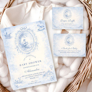 Invitation Douce Fête de Naissance Toile Bleue Classique