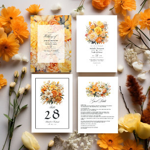 Invitation Mariage floral jaune, orange et ivoire