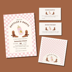 Invitation Bouteilles et bottes rétro Baby shower de fille