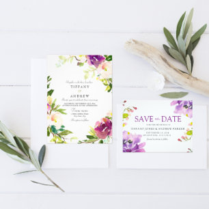 Faire-part de mariage d'aquarelle florale de la Pê