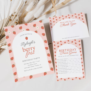 Invitation Fraise Berry Première fête d'anniversaire   Filles