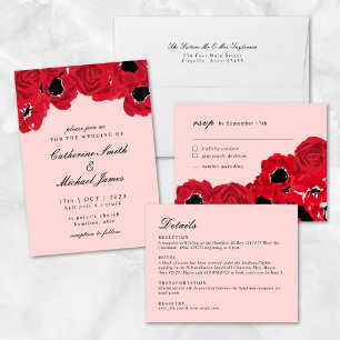 Invitation Roses Abstraits et Mariage de pavots