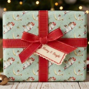 Feuille De Papier Cadeau Anges de Noël Vintage