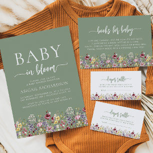 Invitation Baby shower vert Boho Fleur sauvage Sage