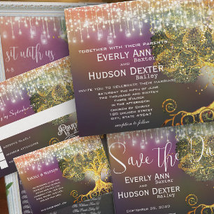 Invitation Lumières de forêt jaune et vert Mariage de la Garl