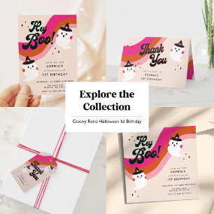 Invitation Super Retro Cute Ghost Hey Boo 1er Anniversaire