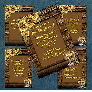 Invitation Mariage campagnard vintage de tournesols rustiques