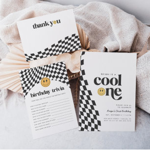 Invitation Premier anniversaire du cool One Boy À damiers Rét