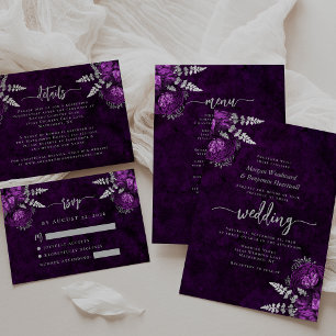 Faire-part de mariage écriture florale argent viol