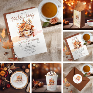 Invitation Automne Floral Cottage Teacup Anniversaire Tea Par