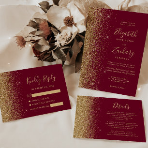 Cartons Réponse Burgundy moderne Red Gold Faux Parties scintillant