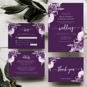 Invitation Mariage Fleur de Lilas Violet Argent