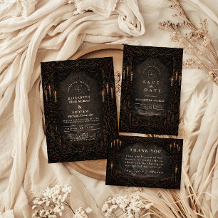 Cartons Réponse Mariage gothique de campagne rustique sombre