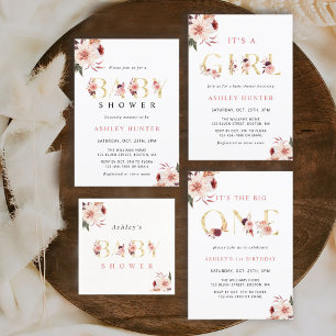 Invitation Letra floral Gold Elegante color de agua Baby Show