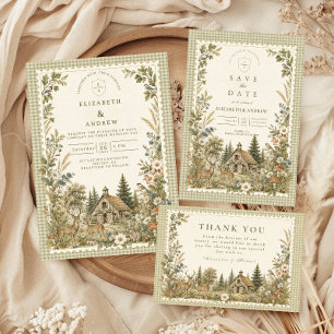 Carte De Remerciements Mariage de Grange Boisée Fantaisiste