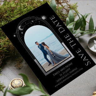 Cartons Réponse Mariage céleste noir argent soleil lune étoiles