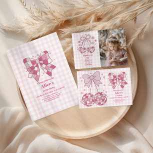 Carte De Remerciements Retro Photo Cute Pink Bow Coquette 1er anniversair