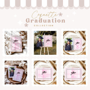Carte De Remerciements Coquette Cute Rose Bow Graduation