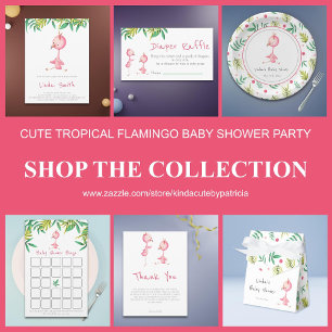 Invitation Baby shower Tropical Flamant rose Triplets