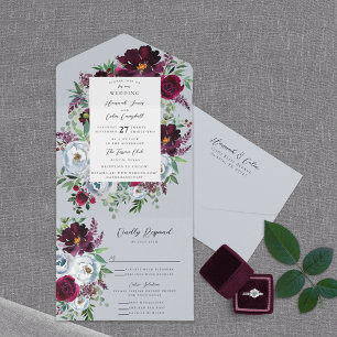 Invitation Burgundy Silver Grey Rose Botanique