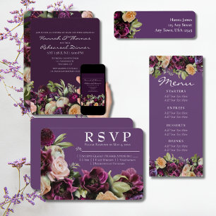 Invitation Lavande Moody foncé Élégant Mariage floral