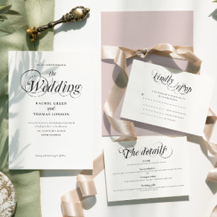 Invitation Mariage de calligraphie minimaliste noir et blanc