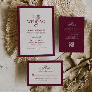 Invitation Classique Luxe   Mariage élégant blanc et bordeaux