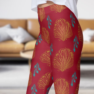 Leggings Motif élégant Peacock Rose plumes