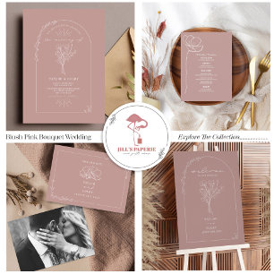 Invitation Bouquet Arch Line Mariage rose pâle