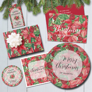 Cartes Pour Fêtes Annuelles Aquarelle Poinsettias Joyeux Noël