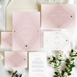 Invitation Gold Diamond rose Géométrique Mariage Gatsby