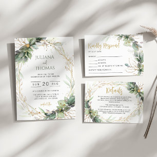 Invitation Elégant Eucalyptus Verdure Gold Frame Mariage