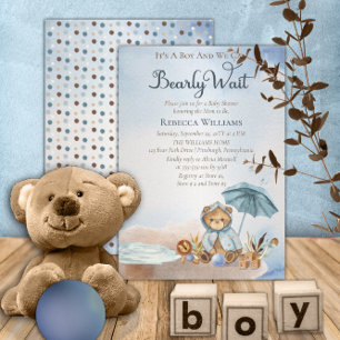 Invitation Ours   Parapluie Bleu Bearly Wait Garçon Bébé Spri