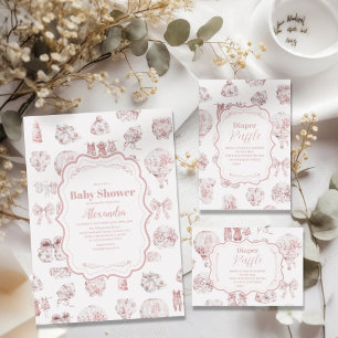 Carte D'accompagnement Vêtements roses Toile De Jouy Livres pour bébé