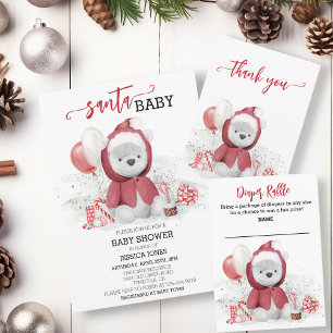 Carte De Correspondance Merci Polar Bear Père Noël Baby shower de Noël