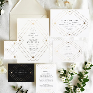 Invitation Diamant Or Blanc Géométrique Mariage Gatsby
