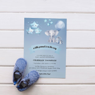 Carte De Remerciements Baby shower Blue Elephant & Balloon