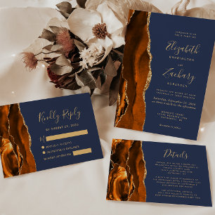 Burnt Orange Agate Or Marine Blue Wedding RSVP