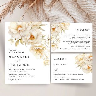 Peony Elegant or ivoire Floral Mariage Merci