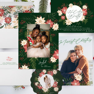Cartes Pour Fêtes Annuelles Joyeux   Elegant Merry Poinsettia Splendor